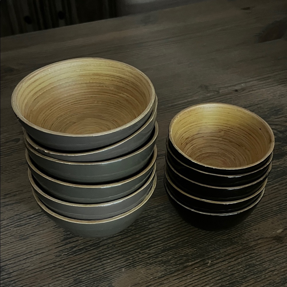 Set of 11 Black and Brown Bamboo Bowls